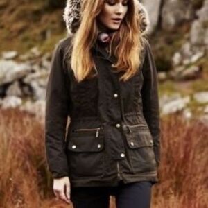 Barbour Kelsall Waxed Cotton Hooded Parka Coat Olive Green 6
